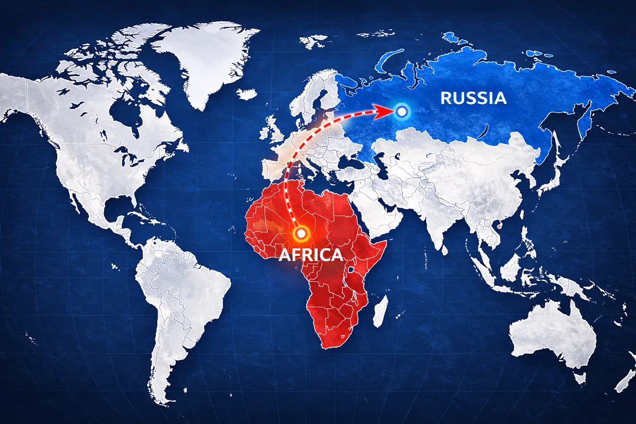 Карта мира с маршрутом Африка Россия