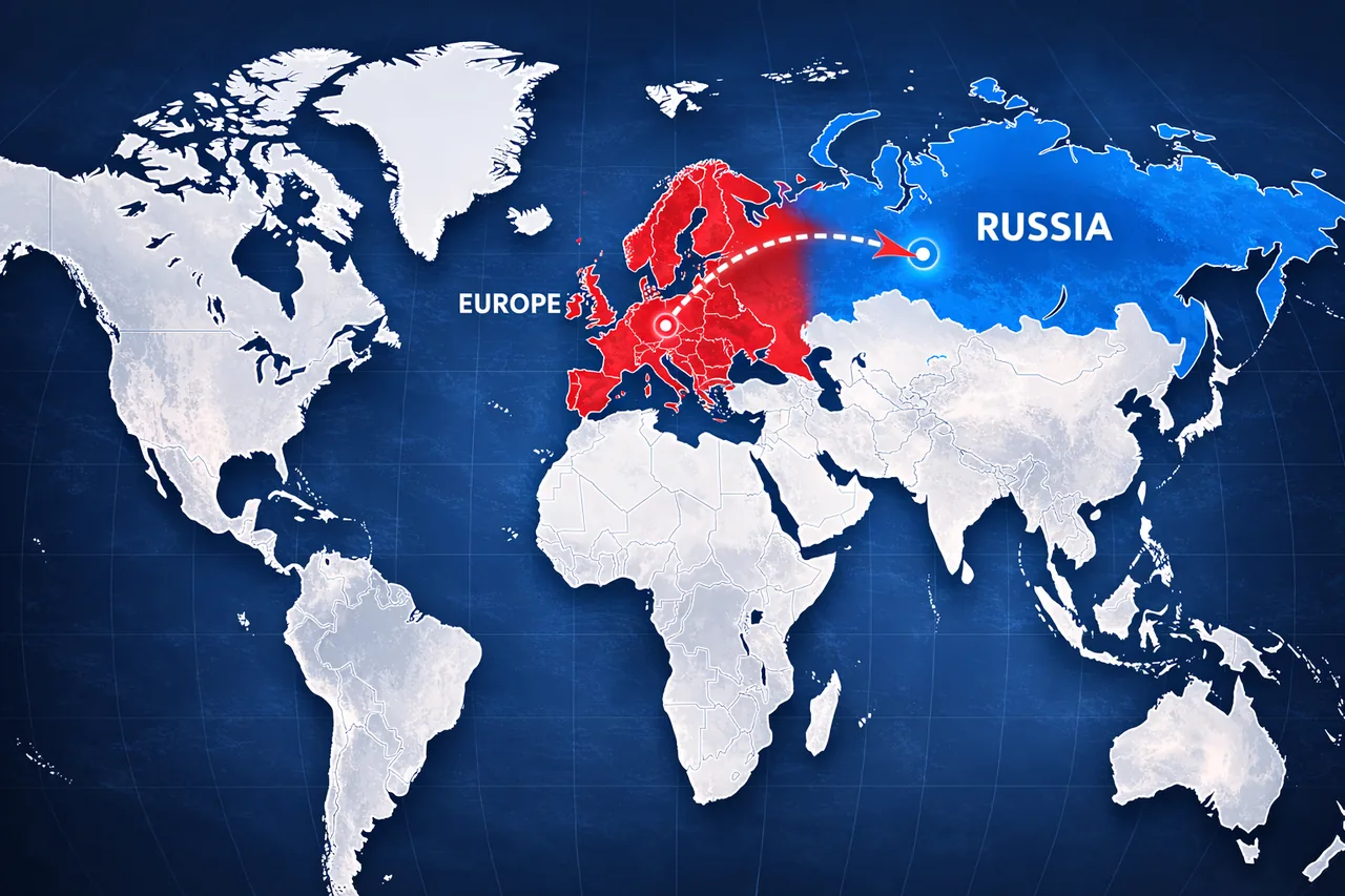 Карта мира с маршрутом Европа Россия
